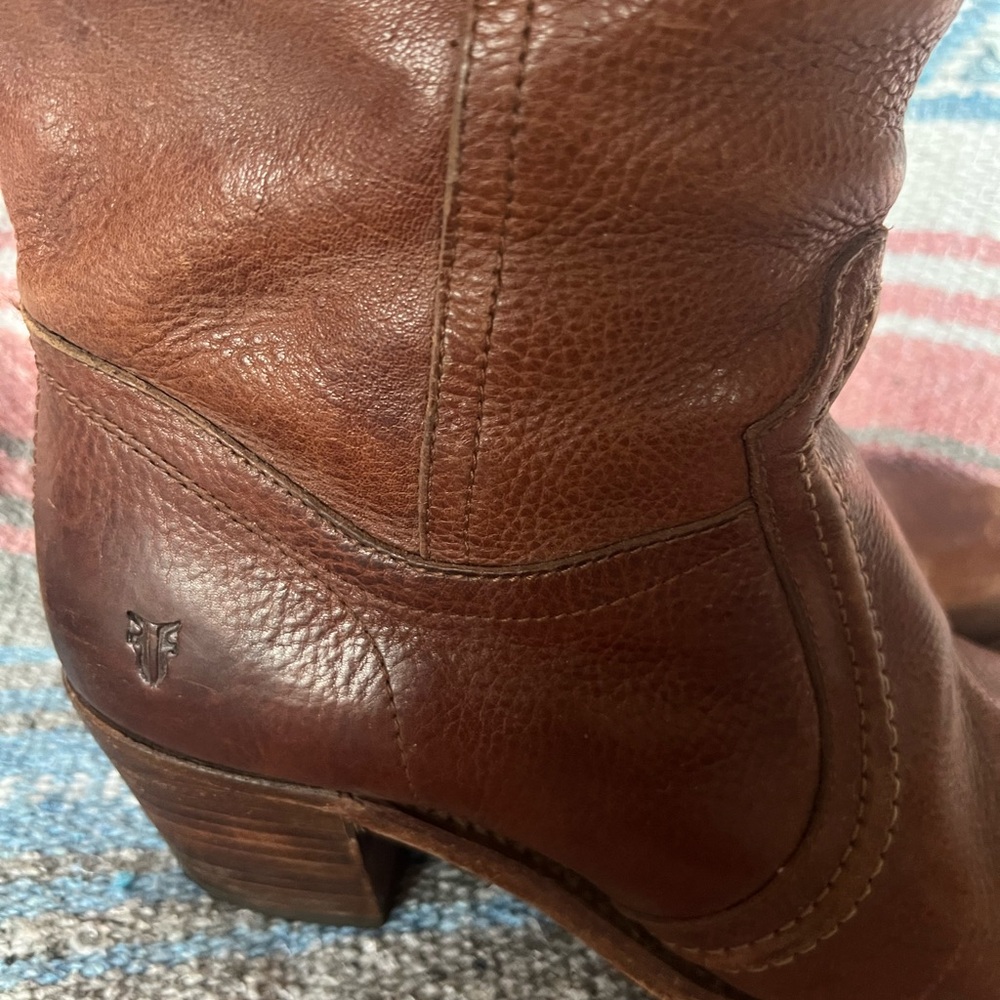 Frye Cognac Brown Leather Heeled Boots 14" Shaft - Picture 7 of 13
